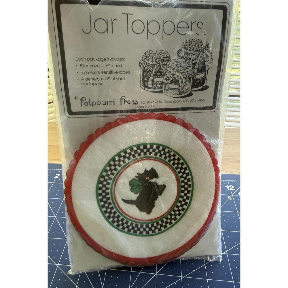 8 Scotty Dog Jar Toppers, Labels & Yarn By Potpourri Press New Open Pkg Canning